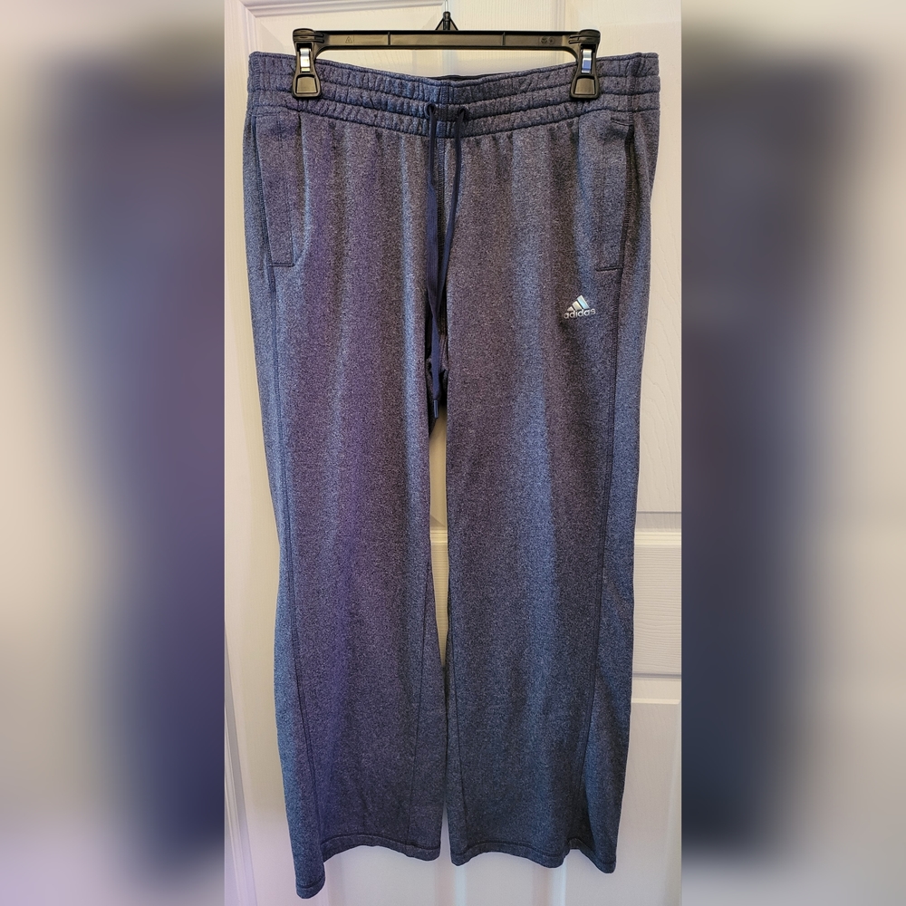 Adidas Men's L Large Climawarm Sweatpants Blue Silver Logo Drawstring Joggers